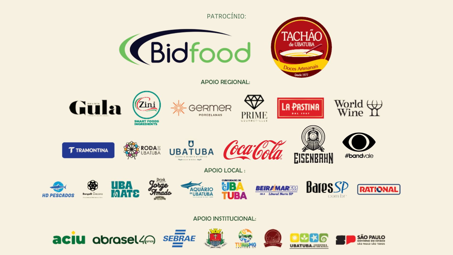 Patrocinadores e apoiadores do Festival Gastronômico de Ubatuba